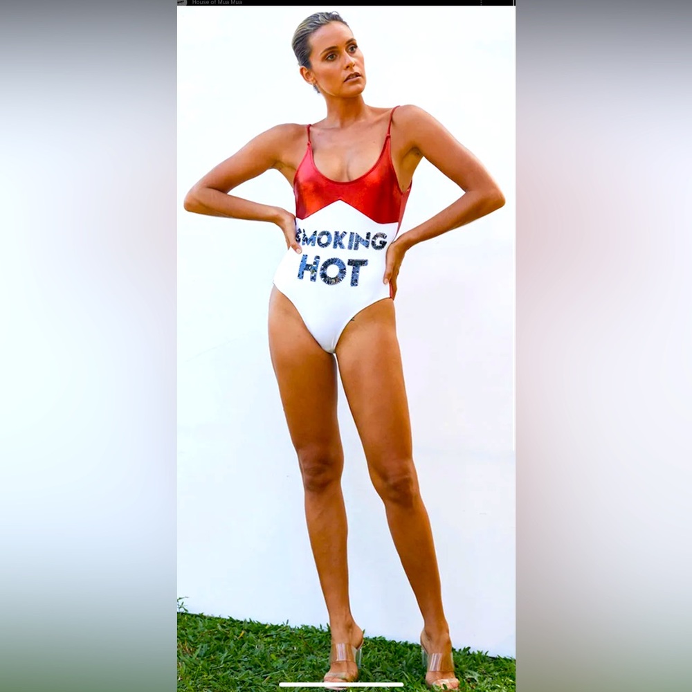 House of Mua mua “smoking hot “ Red and White Sequin One-Piece Swimsuit